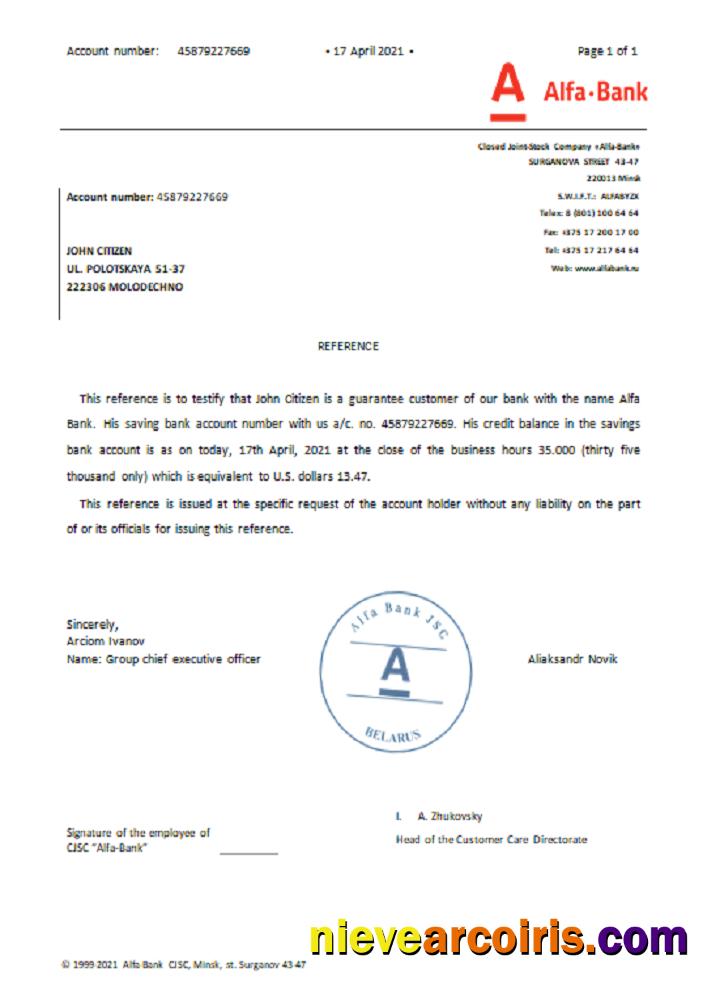 Belarus  Alfa reference